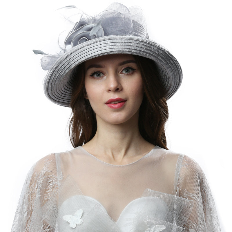 [Australia] - Janey&Rubbins Women Kentucky Derby Church Wedding Fascinators Cloche Bucket Bowler Hat Silver 