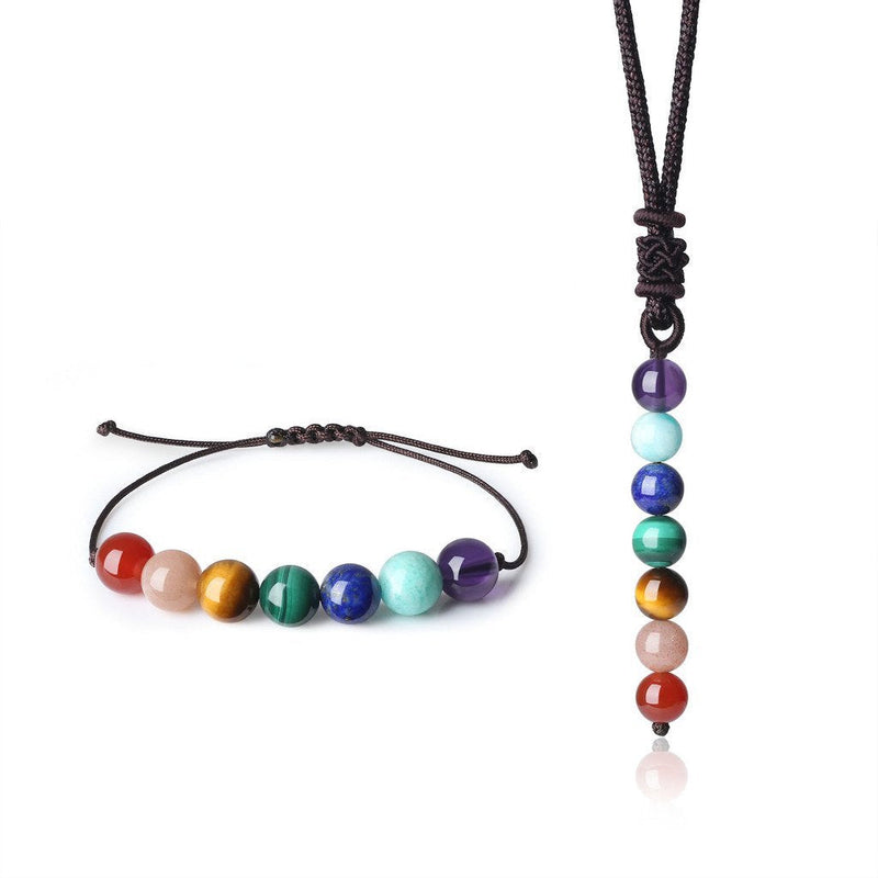 [Australia] - COAI 7 Chakra Balancing Stone Bracelet Pendant Necklace Set 7 Chakra B 