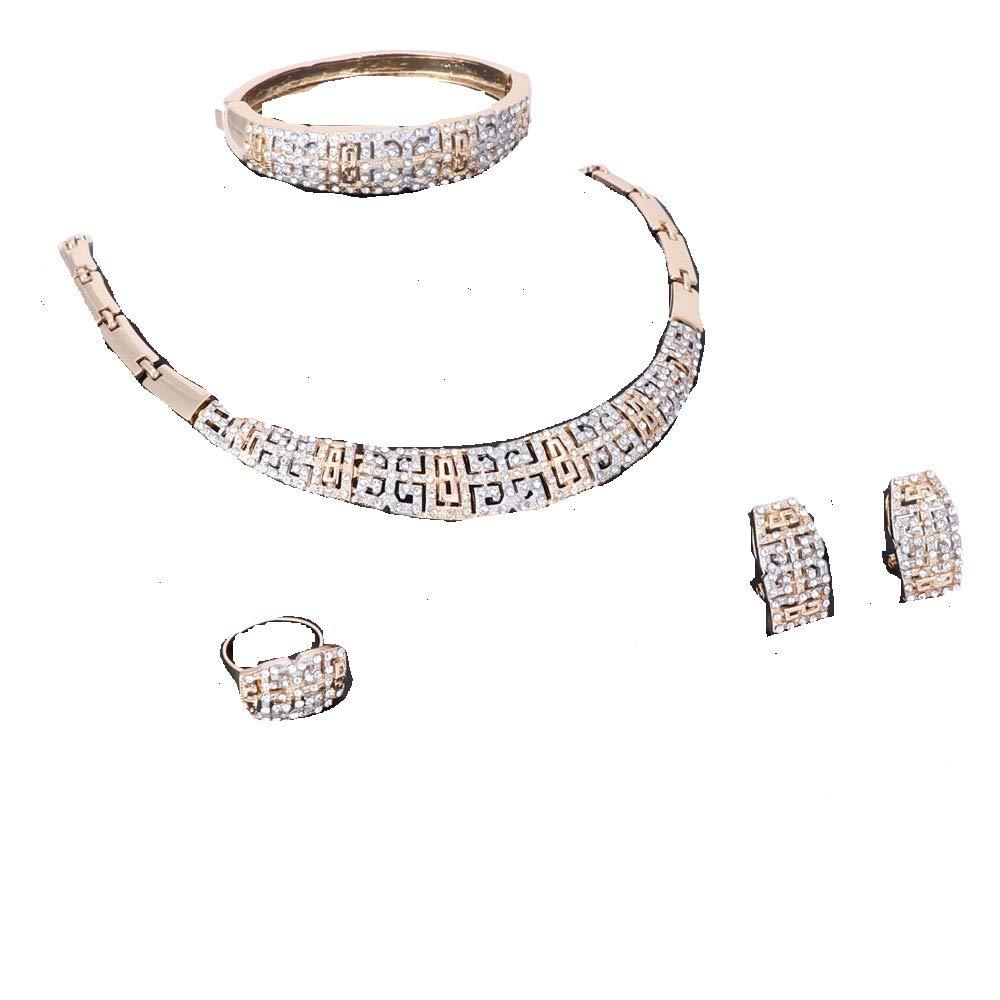 [Australia] - Fashion Jewelry Set Women 18k Gold Plated Crystal Necklace Bracelet Earrings Ring Gift Set 