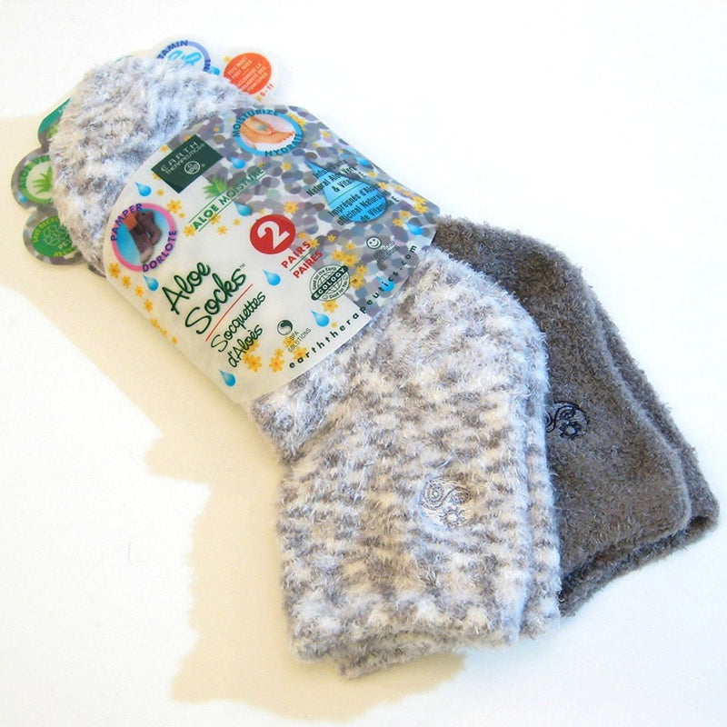 [Australia] - Aloe Moisture Socks by Earth Therapeutics, 2 Pack: Gray, Plaid, Infused with Natural Aloe Vera Vitamin E 