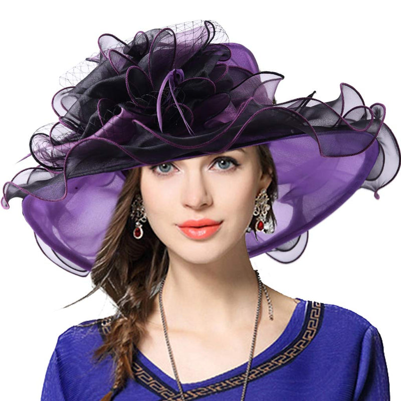 [Australia] - JESSE · RENA Women's Church Derby Dress Fascinator Bridal Cap British Tea Party Wedding Hat Two-tone-purple 