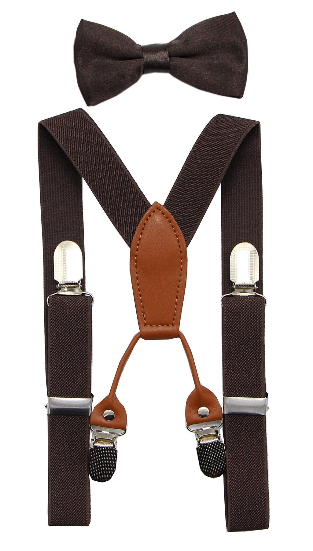 [Australia] - JAIFEI Toddler Kids 4 Clips Adjustable Suspenders and Matching Bow Tie Set Brown 