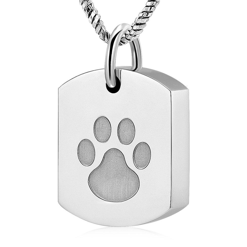 [Australia] - Minicremation Cremation Jewelry Urn Necklace for Ashes for Pet, Paw Print Memorial Ash Jewelry, Keepsake Pendant for Pet's Cat Dog's Ashes with Filling Kit Silver 