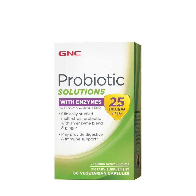 [Australia] - GNC Probiotic Solutions with Enzymes with 25 Billion CFUs | Clinically Studied Multi-Strain, Supports Digestive and Immune Health, Vegetarian | 60 Capsules 