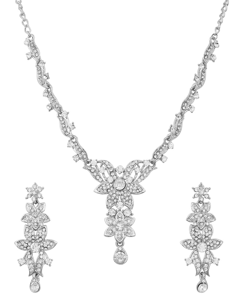 [Australia] - Touchstone Hollywood Glamour White Crystals Wedding Evening wear Jewelry Necklace in Silver Tone for Women 