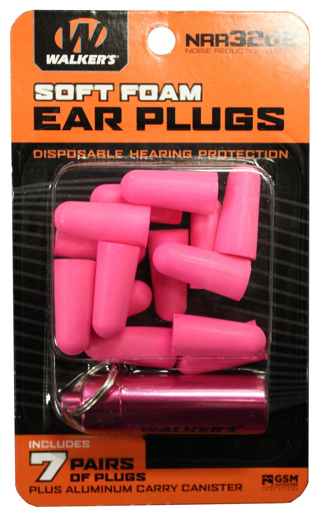 [Australia] - Walker's Soft Foam Disposable Ear Plugs 7 Pair with Metal Carry Canister NRR32 Pink 