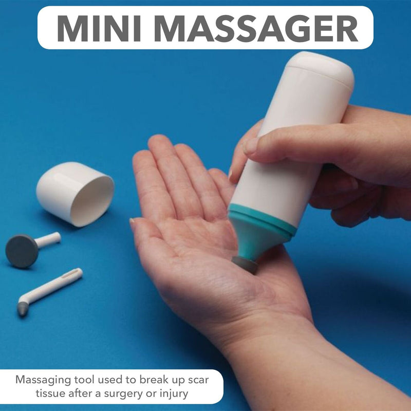 [Australia] - Rolyan Mini Massager, Compact Battery Operated Medical Massager for Scar Tissue, Includes 3 Massage Heads, Small Massaging Device for Surgery Scars, Hands, Feet, & Small Areas, Relaxing Pulse Massager 