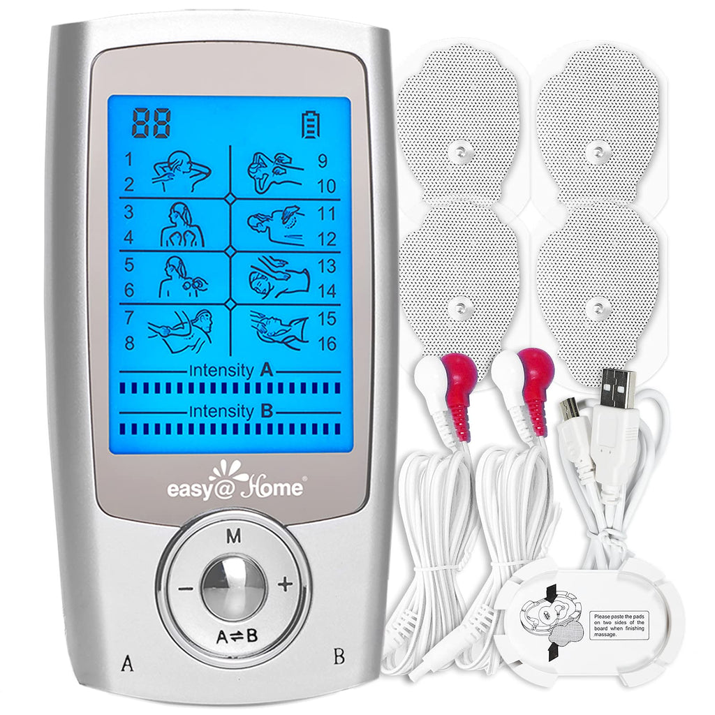 [Australia] - Easy@Home Rechargeable TENS Unit + EMS Muscle Stimulator, 2 Independent Channels, 20 Intensity Levels, 8 Massage Types+16 Modes, 510K Cleared FSA Eligible Handheld Electronic Pulse Massager, EHE029G-B 