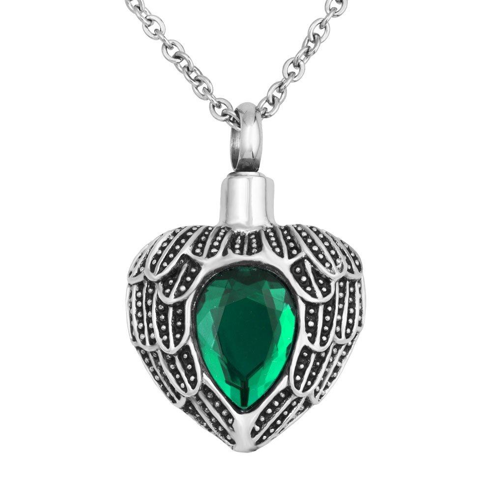 [Australia] - LilyJewelry Angel Wings Heart Urn Necklace for Ashes Keepsake Memorial Cremation Pendant Green 