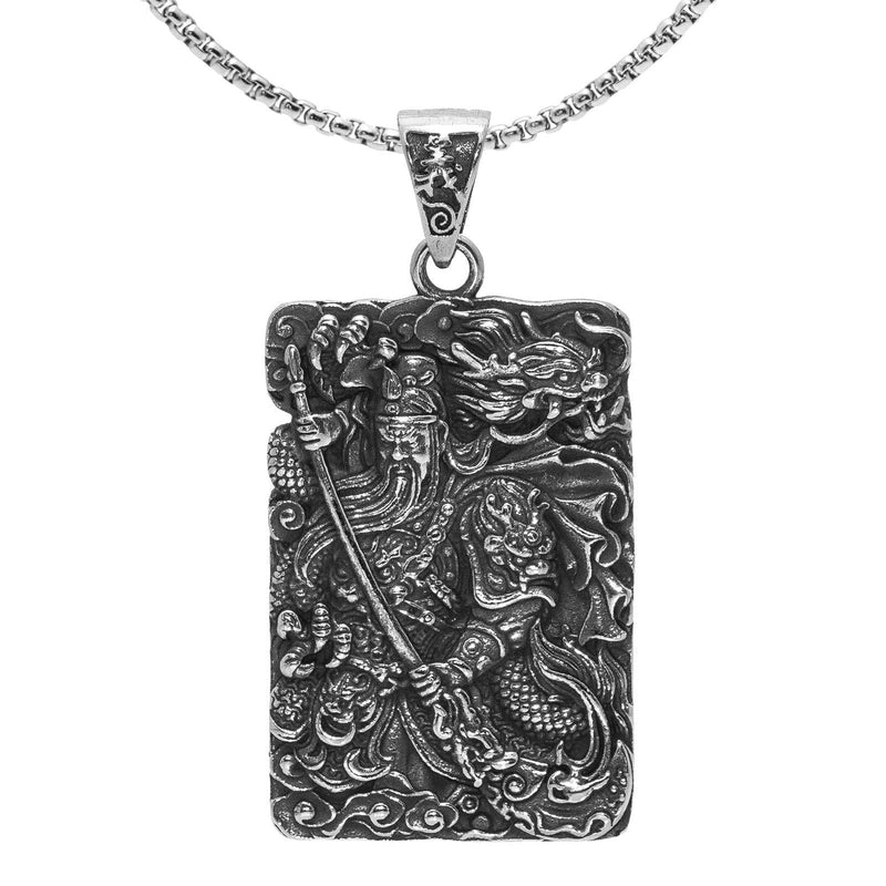 [Australia] - Xusamss Punk Rock Titanium Steel Warrior Guan Yu Dog Tag Pendant Necklace,24inches Box Chain 316L Steel Guan Yu 