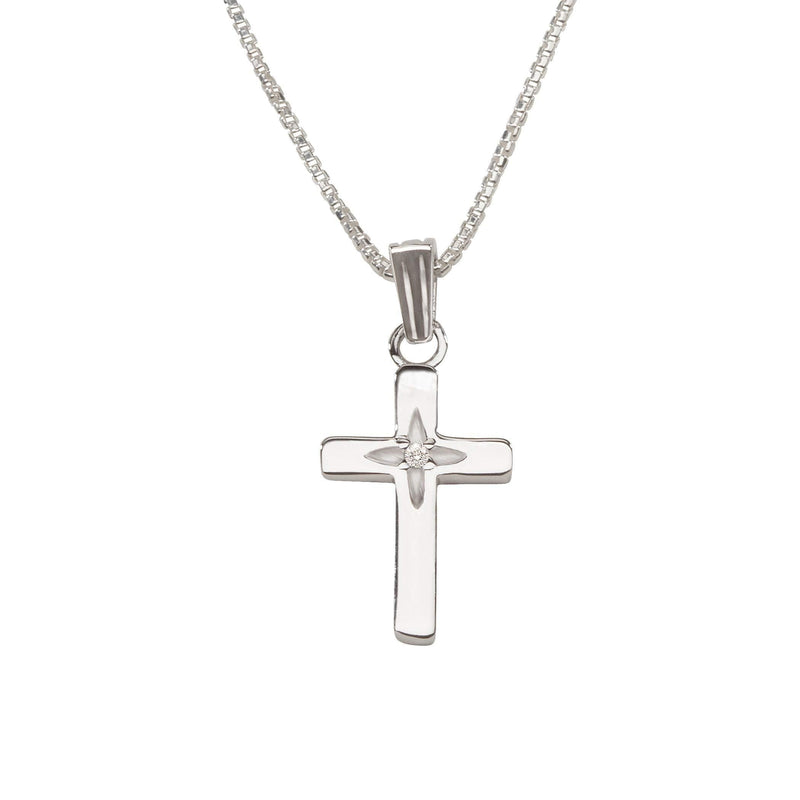 [Australia] - Sterling Silver Cross Necklace with Diamond Accent 14 Inch 