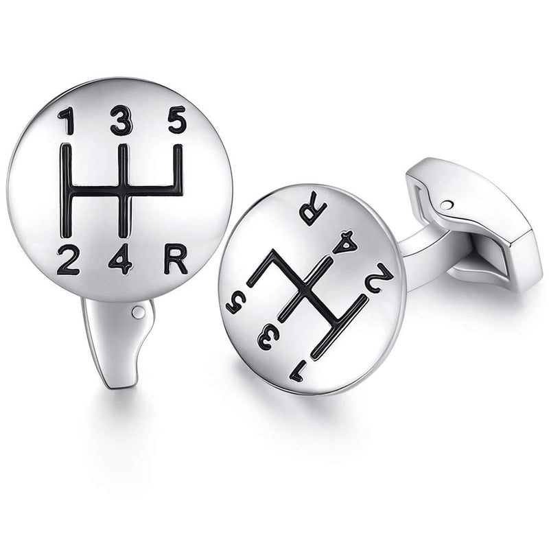 [Australia] - HONEY BEAR Car Gear Speed Stick Retro Cufflink for Men Shirt Wedding Gift Silver 