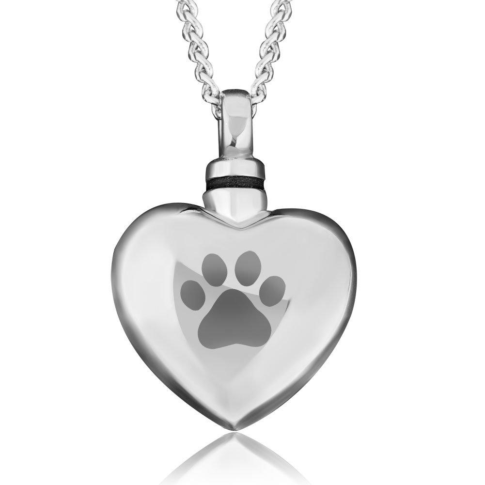 [Australia] - LilyJewelry Pawprint Heart Urn Necklace for Ashes Keepsake Memorial Cremation Pendant 