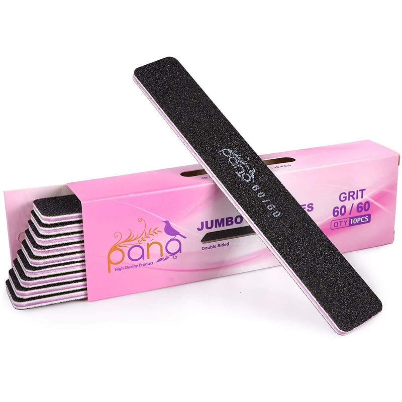[Australia] - PANA USA Jumbo Professional Nail Files Buffers Emery Board Washable Double Sided - For Natural & Acrylic Manicure Pedicure Tools, Home and Professional - 10 pieces pack (Grit (60/60), Black (Jumbo)) Grit (60/60) Black (Jumbo) 