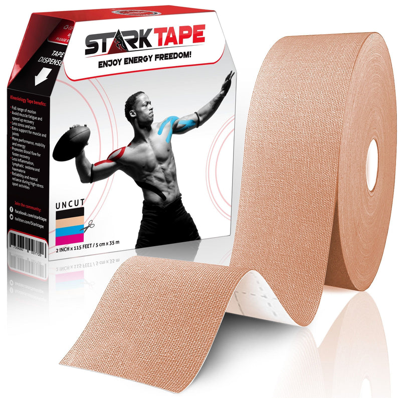 [Australia] - Kinesiology Tape Bulk 2 in. Designed to Boost Athletic Performance, Reduce Muscle Pain, Ease Inflammation. Easy to Use/Apply, Stays on for Several Days. Latex-Free, Waterproof, 97% Cotton /3% Spandex Beige-Bulk-Uncut 