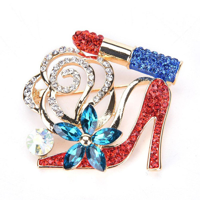 [Australia] - Lip Stick and High Heel Brooch for Women's Fashion Crystal Brooch Pin 