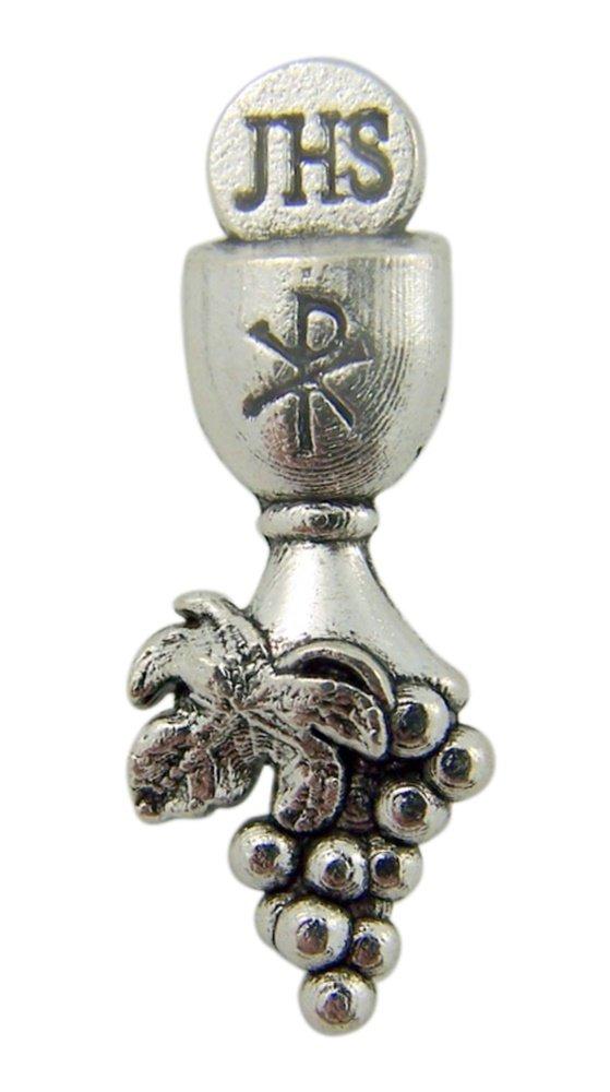 [Australia] - Religious Gifts First Communion Silver Tone Chalice and Grapes Lapel Pin, 1 1/4 Inch 