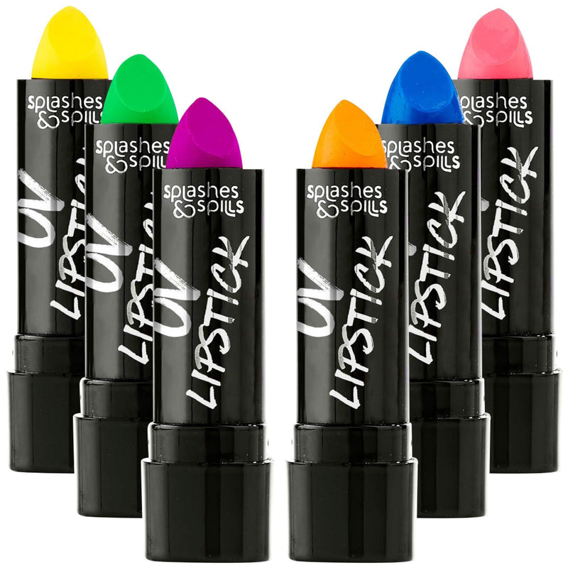 [Australia] - UV Glow Blacklight Lipstick - 6 Color Variety Pack, 3.7g - Day or Night Stage, Clubbing or Costume Makeup by Splashes & Spills 