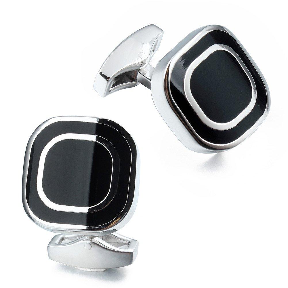 [Australia] - HAWSON Stylish Black Cufflinks for Men Business Wedding Silver Tone 