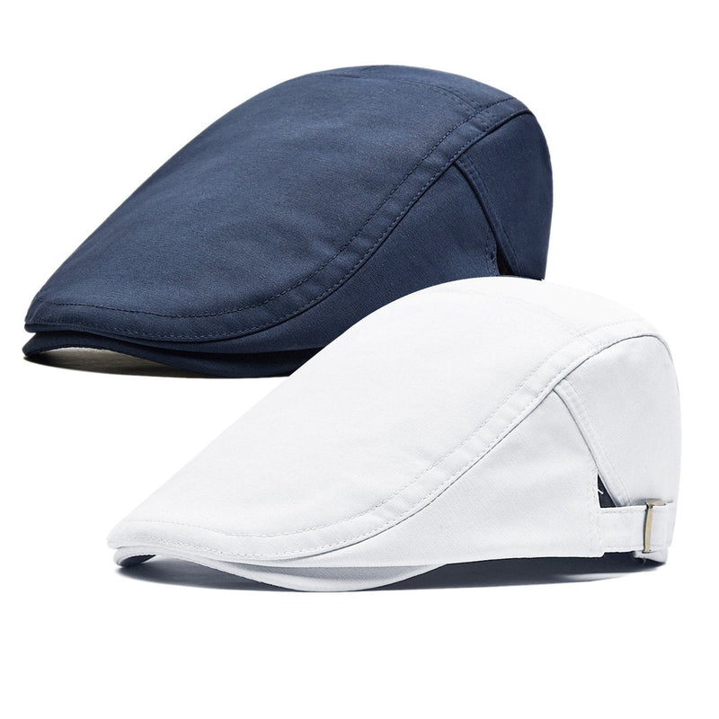 [Australia] - 2 Pack Men's Cotton Flat Cap Ivy Gatsby Newsboy Hunting Hat One Size Navy/White 