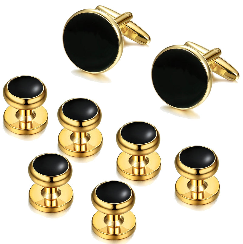 [Australia] - ORAZIO Mens Classic Cufflinks and Studs Set for Tuxedo Formal Kit Business or Wedding Shirts A: Gold-tone 