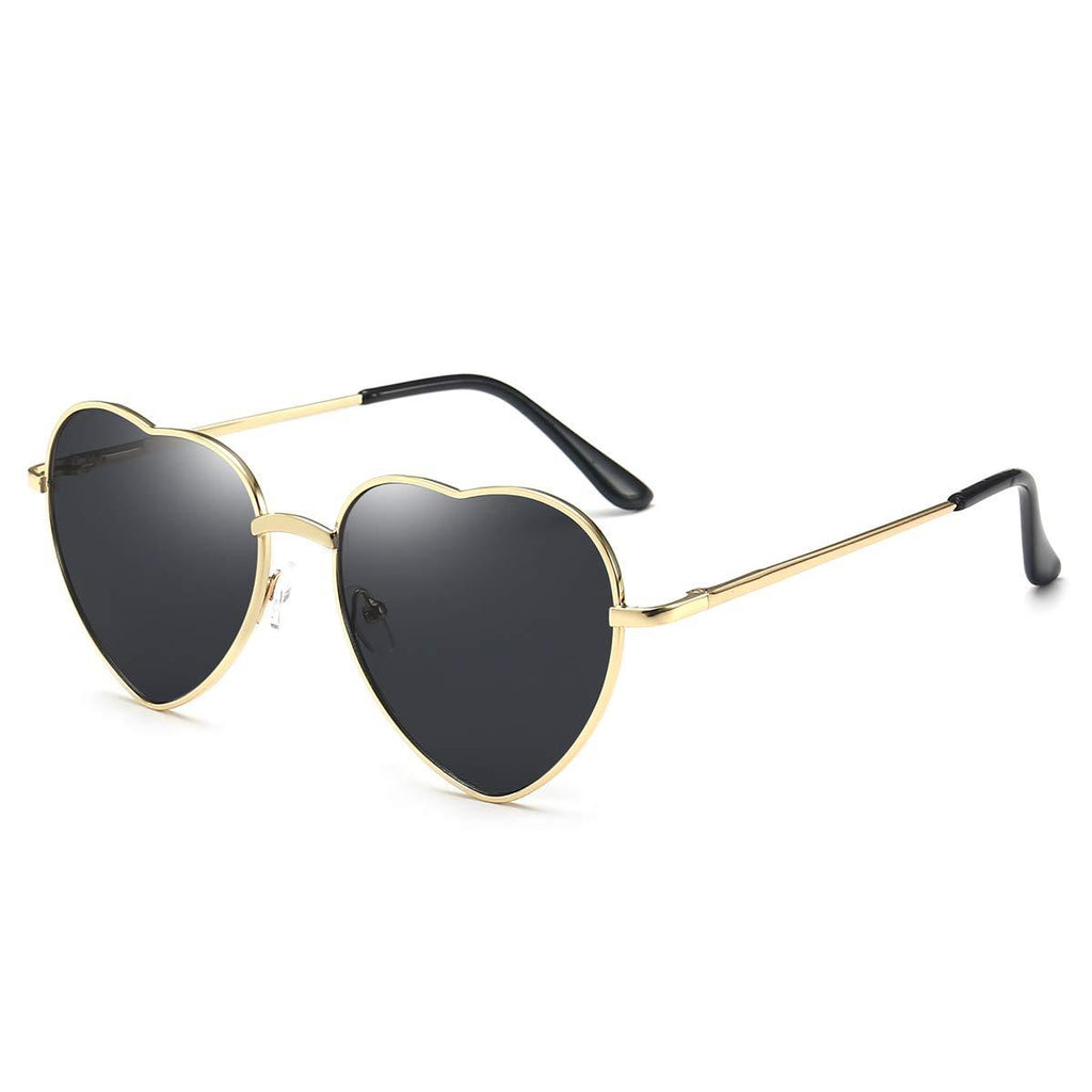 [Australia] - Dollger Heart Sunglasses Thin Metal Frame Lovely Heart Style for Women Black Lens+gold Frame 