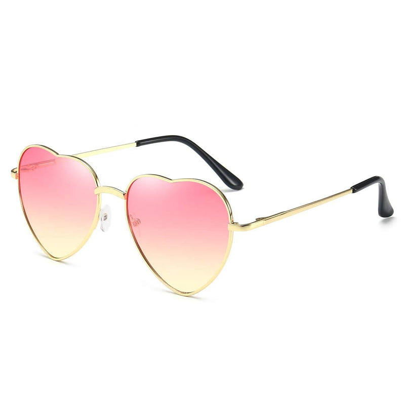 [Australia] - Dollger Heart Sunglasses Thin Metal Frame Lovely Heart Style for Women Pink Gradient Lens+gold Frame 