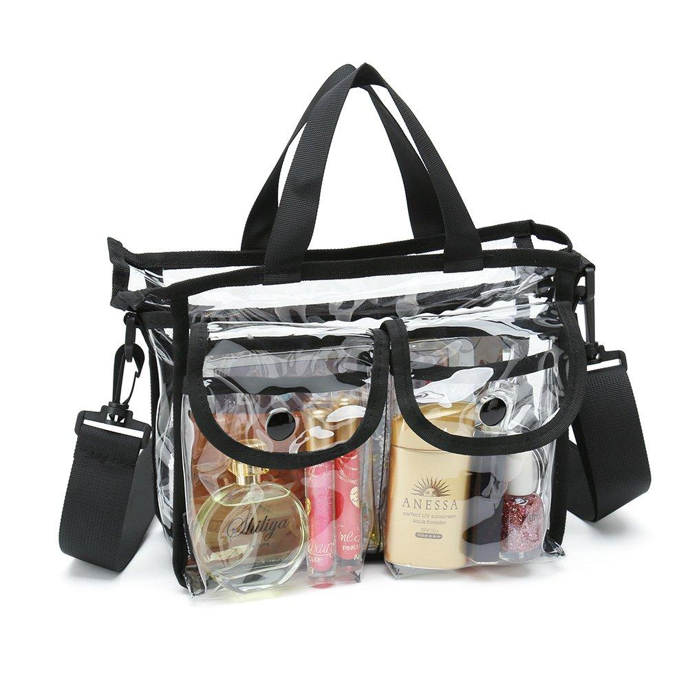 [Australia] - Clear cosmetic bag with removable and adjustable shoulder strap (Black) Black 