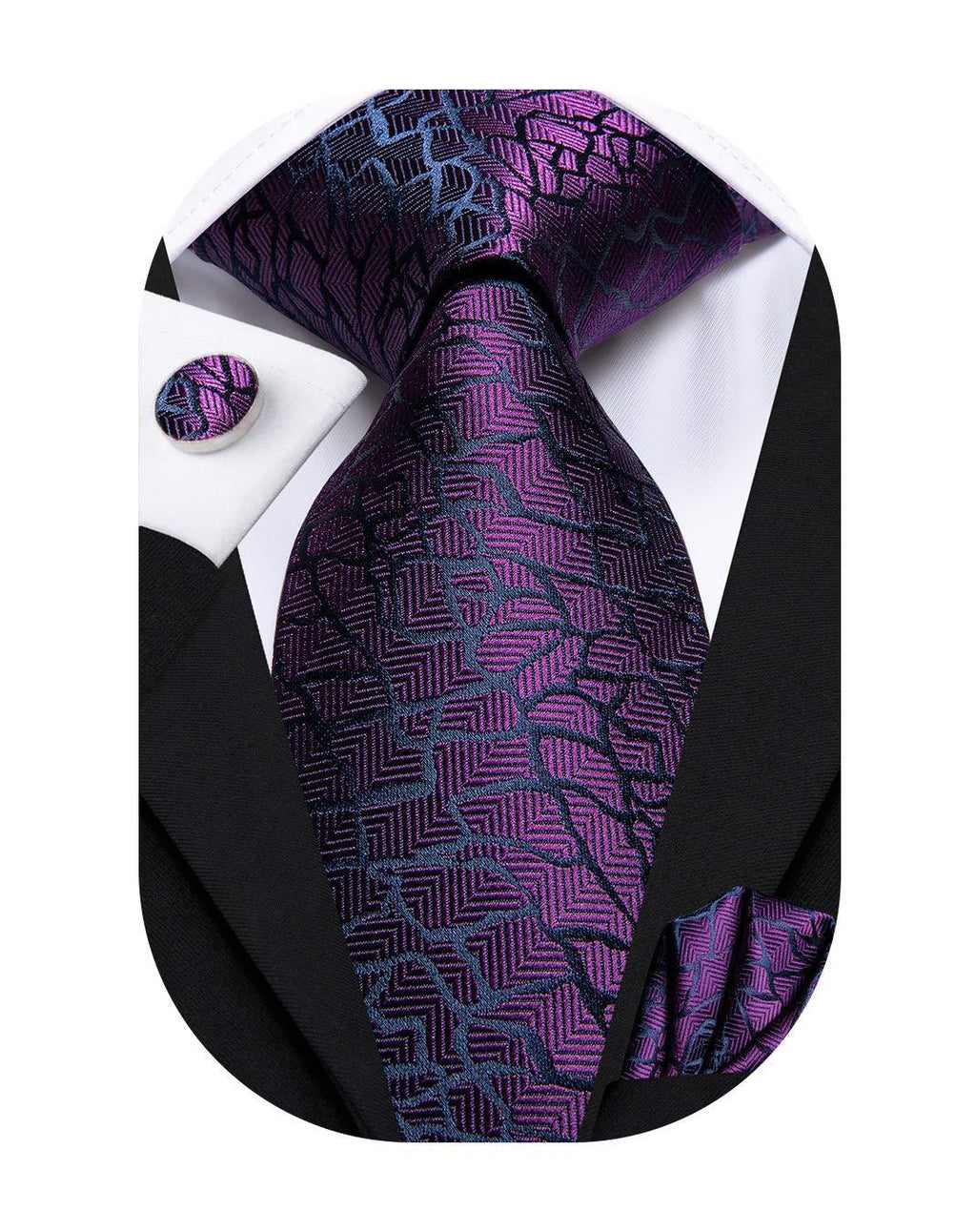 [Australia] - Hi-Tie Woven Silk Neckties for Men with Pocket Square and Cufflinks A Purple 