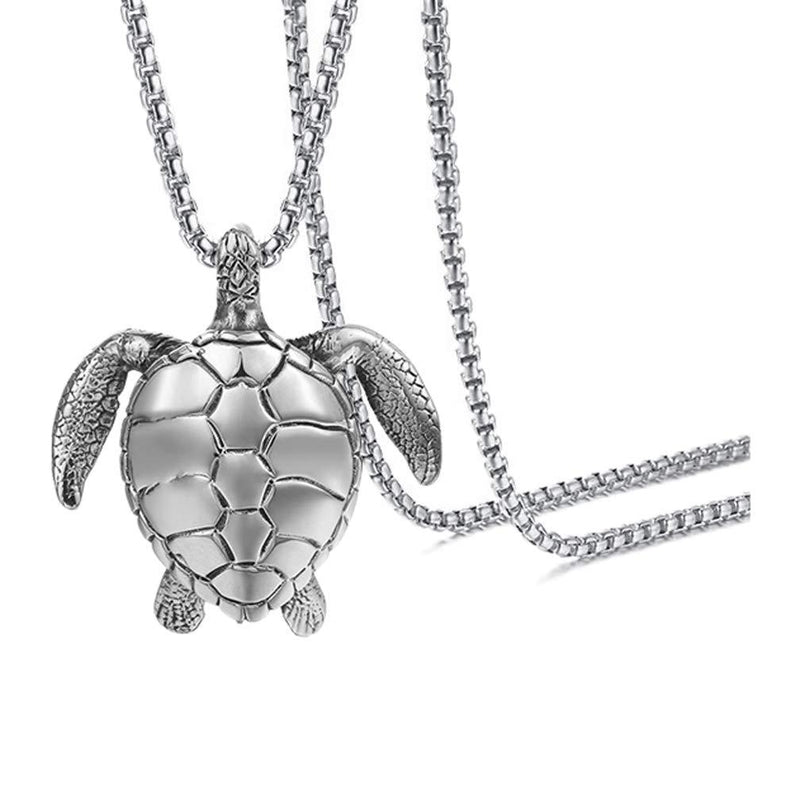 [Australia] - Xusamss Punk Rock Titanium Steel Turtle Tag Pendant Chain Necklace,24inches Box Chain 316L Steel Turtle 