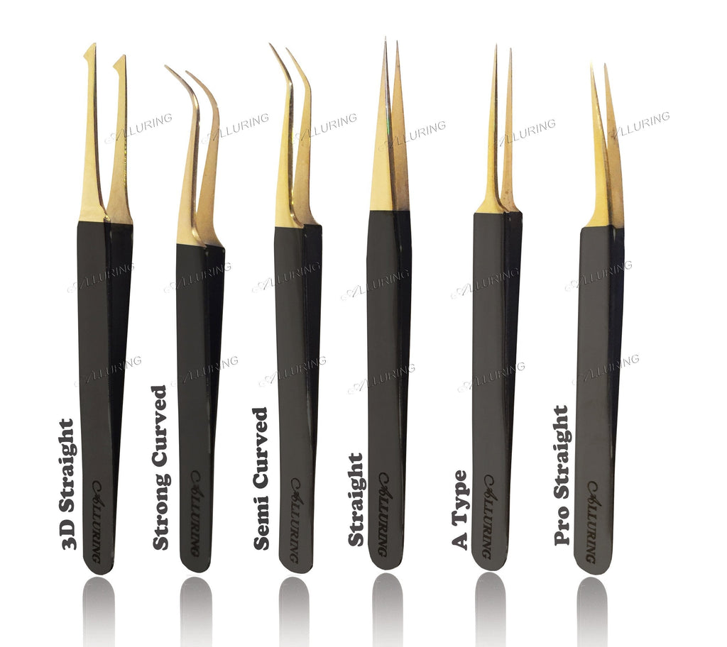 [Australia] - Alluring Black with Gold Tip Tweezers for Eyelash Extension - Pro Straight 