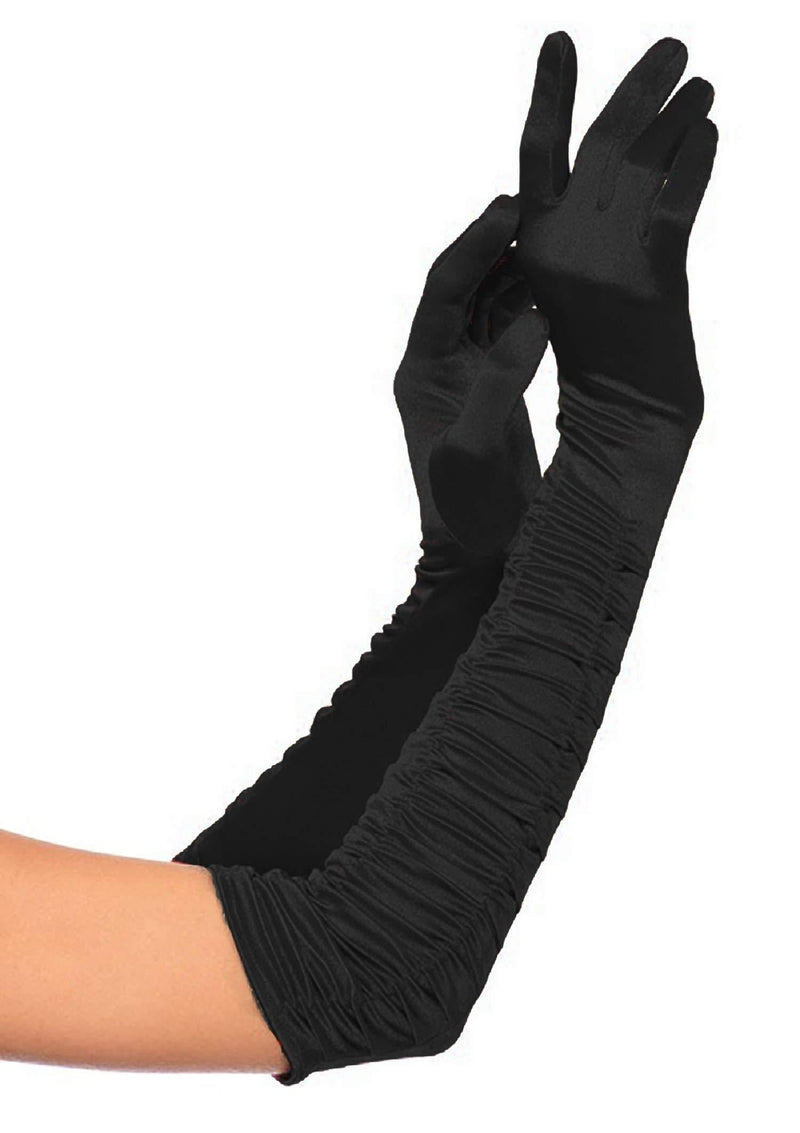 [Australia] - Deceny CB Party Gloves for Women Long Satin Opera Gloves Shirred Elbow Gloves Plus Size Black 