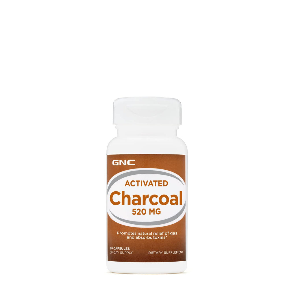 [Australia] - GNC Activated Charcoal 520mg, 60 Capsules, Supports Relief of Gas and Absorbs Toxins 