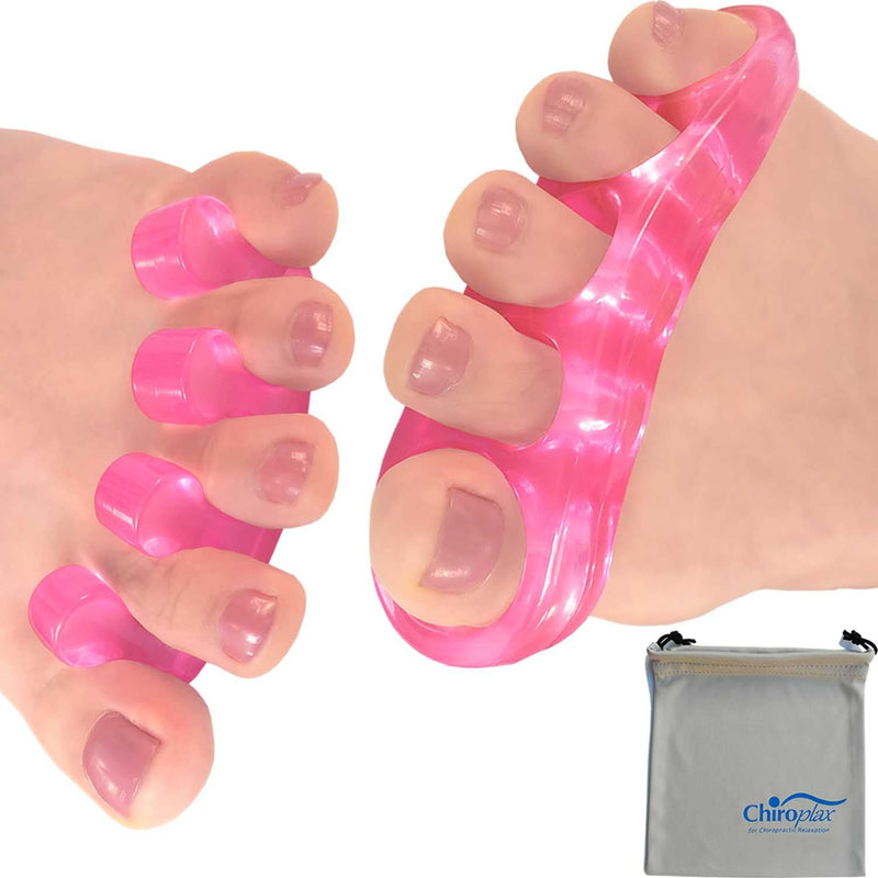 [Australia] - Chiroplax Gel Toe Stretchers Separators (2 Pairs w/Pouch) Toe Spacer Spreader for Bunion Relief, Hammer Toes, Toe Straightener (Hot Pink) Hot Pink 