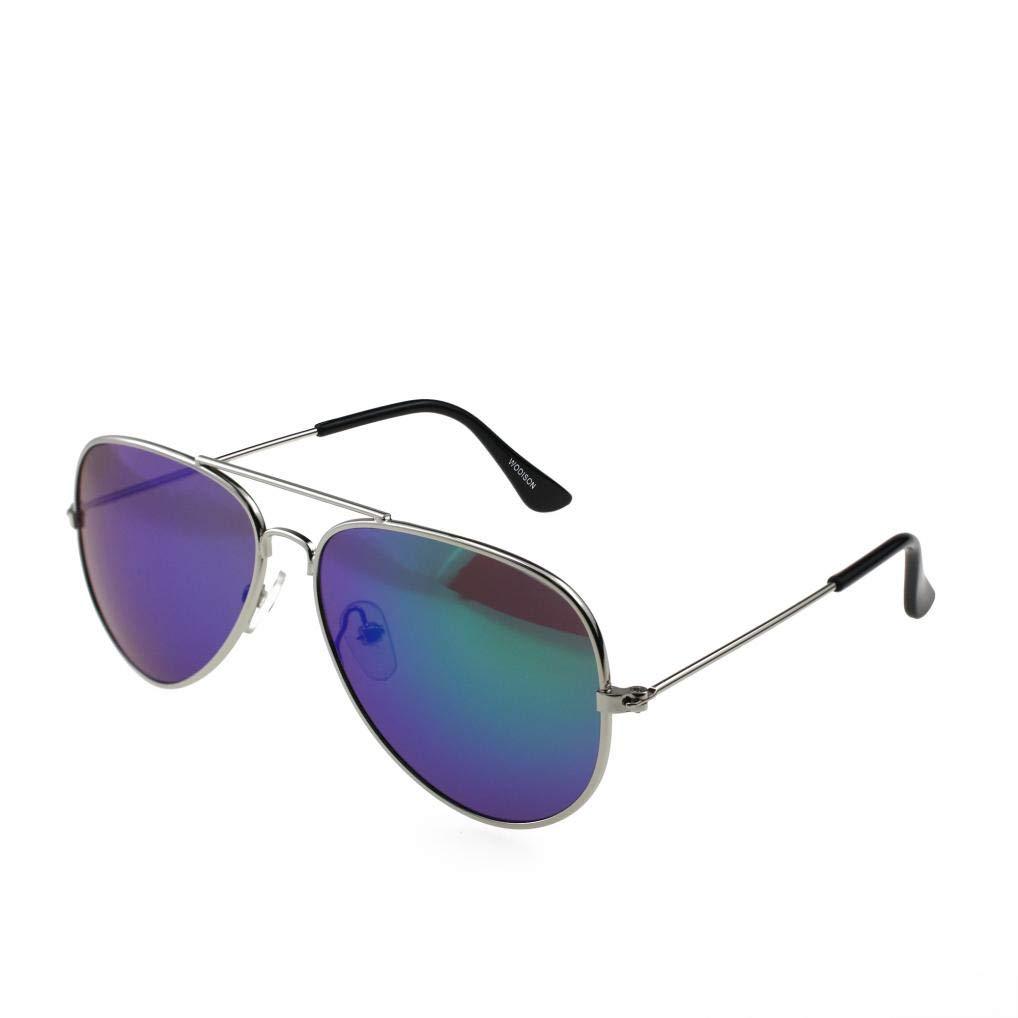 [Australia] - WODISON Classic Kids Aviator Sunglasses Reflective Metal Frame Children Eyeglass Silver Frame Blue Mix Green Lens 