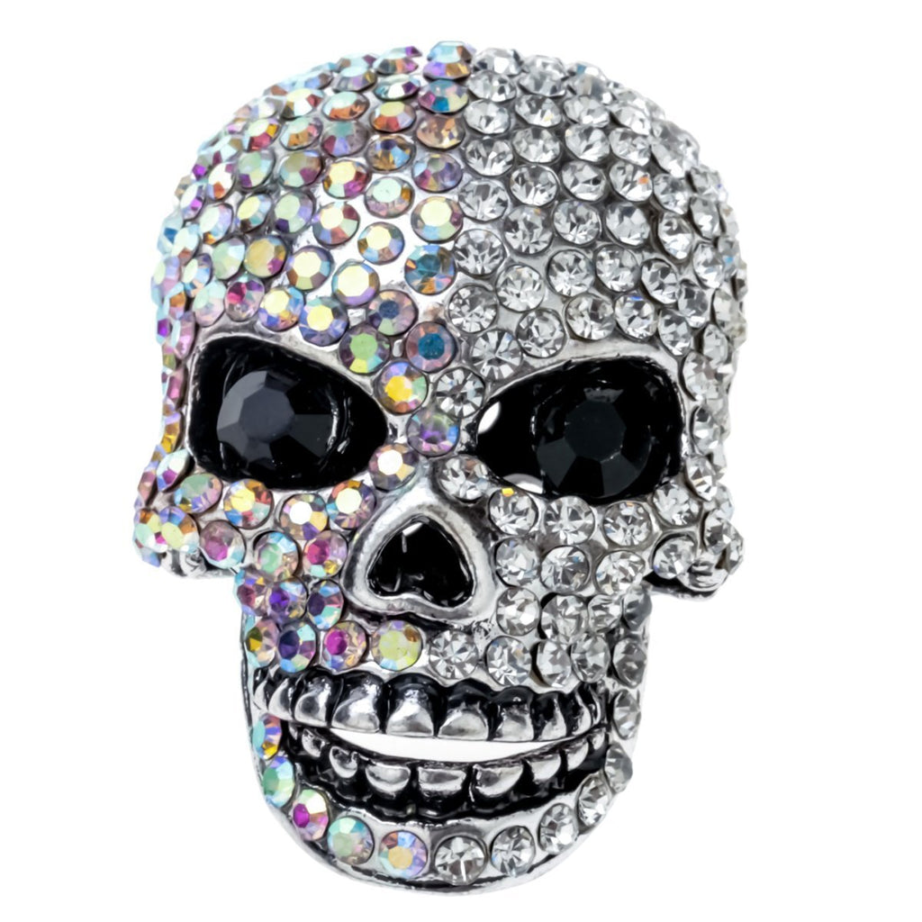 [Australia] - Szxc Jewelry Women's Crystal Skull Pin Brooch Biker Jewelry silver AB 