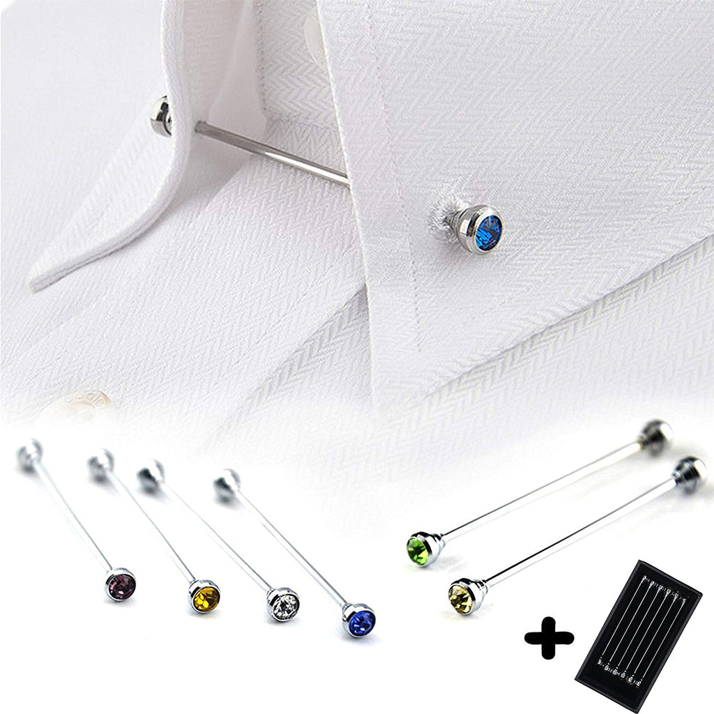 [Australia] - Geek-M Tie Collar Bar Pin Set for Men Rhinestone Fashion Collar Clips 6 Pcs 