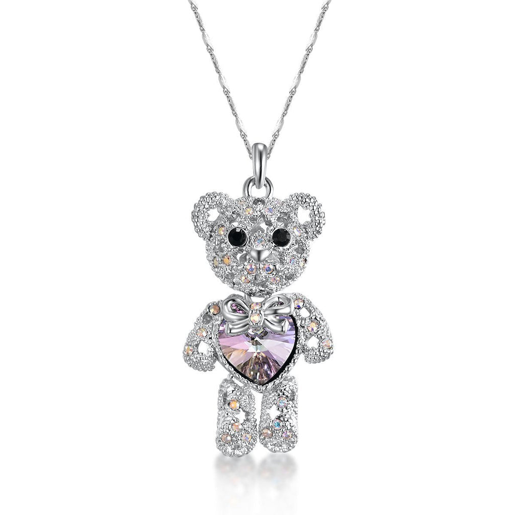 [Australia] - ZIOZIA Necklace Women Made with Swarovski Crystal Chain Love Heart Pendant Kids Jewelry for Girls Gifts for Girlfirend and Mom Pink-Teddy 