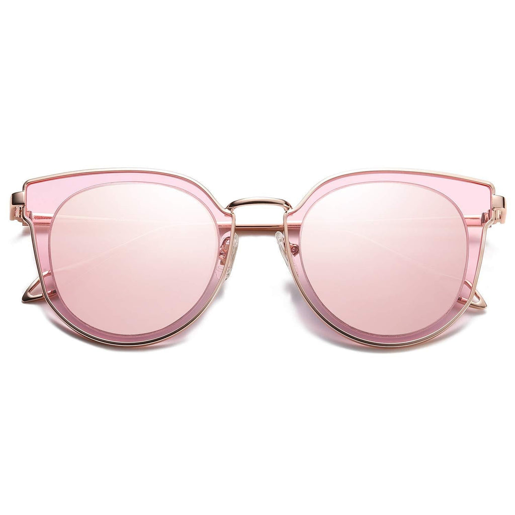 [Australia] - SOJOS Fashion Round Polarized Sunglasses for Women UV400 Mirrored Lens SJ1057 0c2 Rose Gold Frame/Pink Mirrored Lens 60 Millimeters 