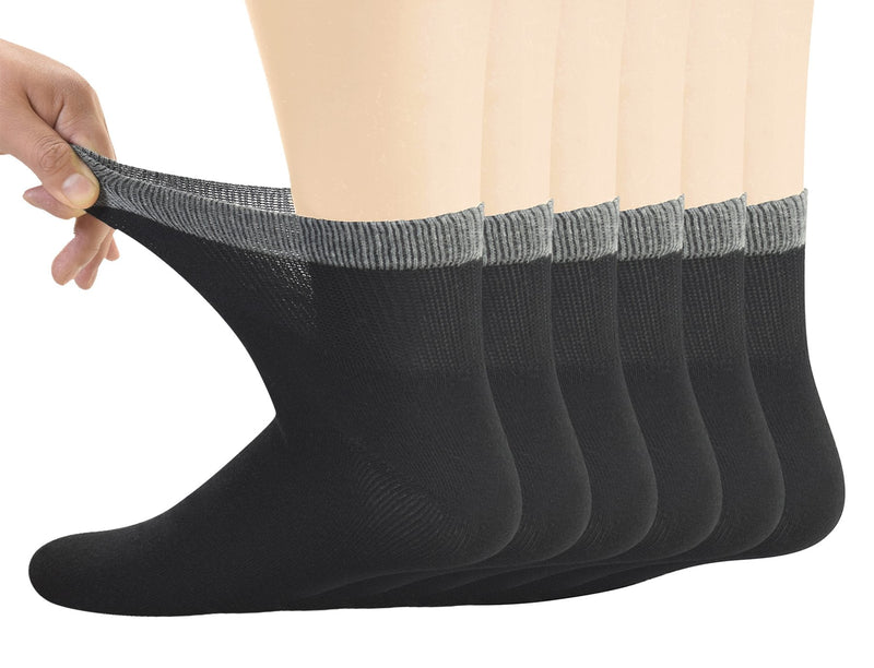 [Australia] - Yomandamor Men's Bamboo Diabetic Ankle Socks with Seamless Toe and Non-Binding Top,6 Pairs L Size(10-13) Large (6 Pair) 6 Pairs Black With Grep Top 