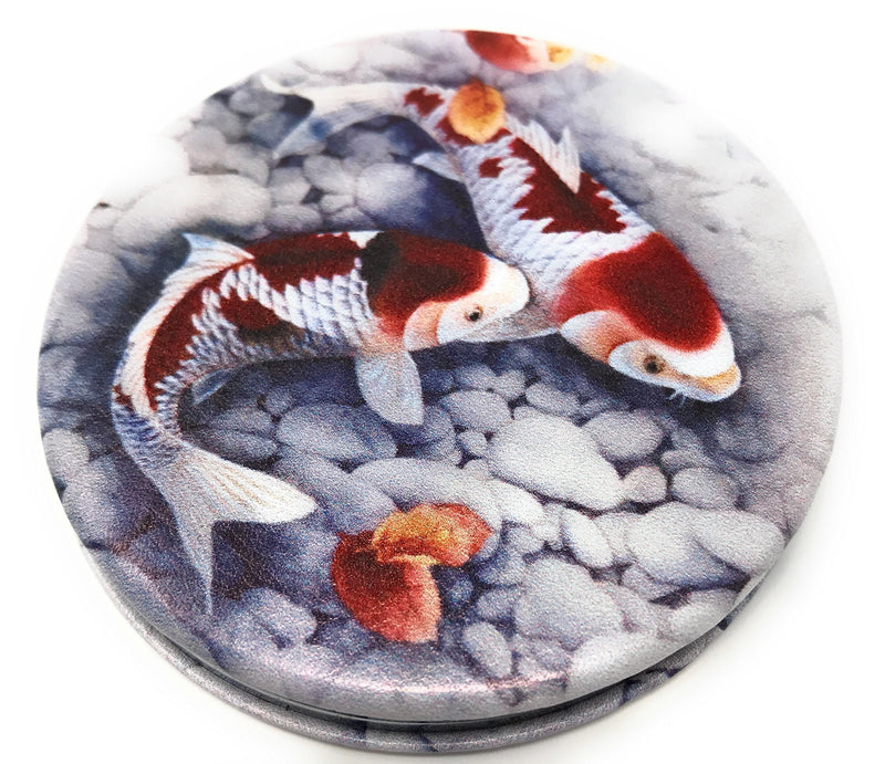 [Australia] - Value Arts Japanese Koi Purse Compact Travel Makeup Mirror and Magnification, 2.75 Inches Diameter 
