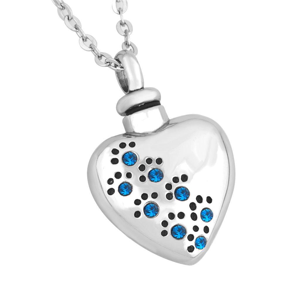 [Australia] - ShinyJewelry Pet Paw Heart Urn Necklace for Ashes Memorial Keepsake Cremation Pendant Blue 