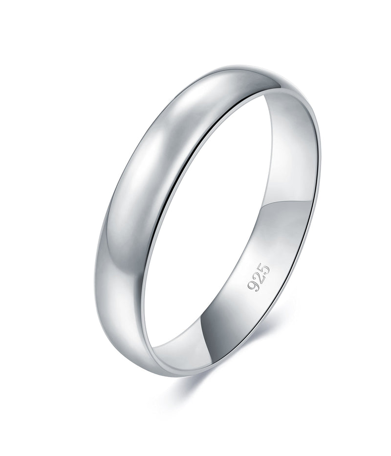 [Australia] - BORUO 925 Sterling Silver Ring High Polish Plain Dome Tarnish Resistant Comfort Fit Wedding Band 4mm Ring Size 4-12 