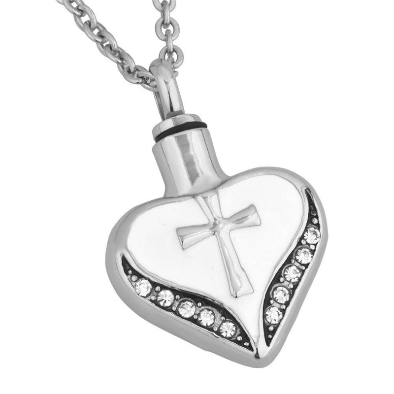 [Australia] - ShinyJewelry Heart Love Cross Urn Necklace for Ashes Memorial Keepsake Cremation Pendant 