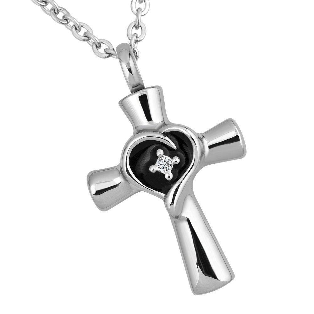 [Australia] - ShinyJewelry Cross Heart Urn Necklace for Ashes Memorial Keepsake Cremation Pendant 