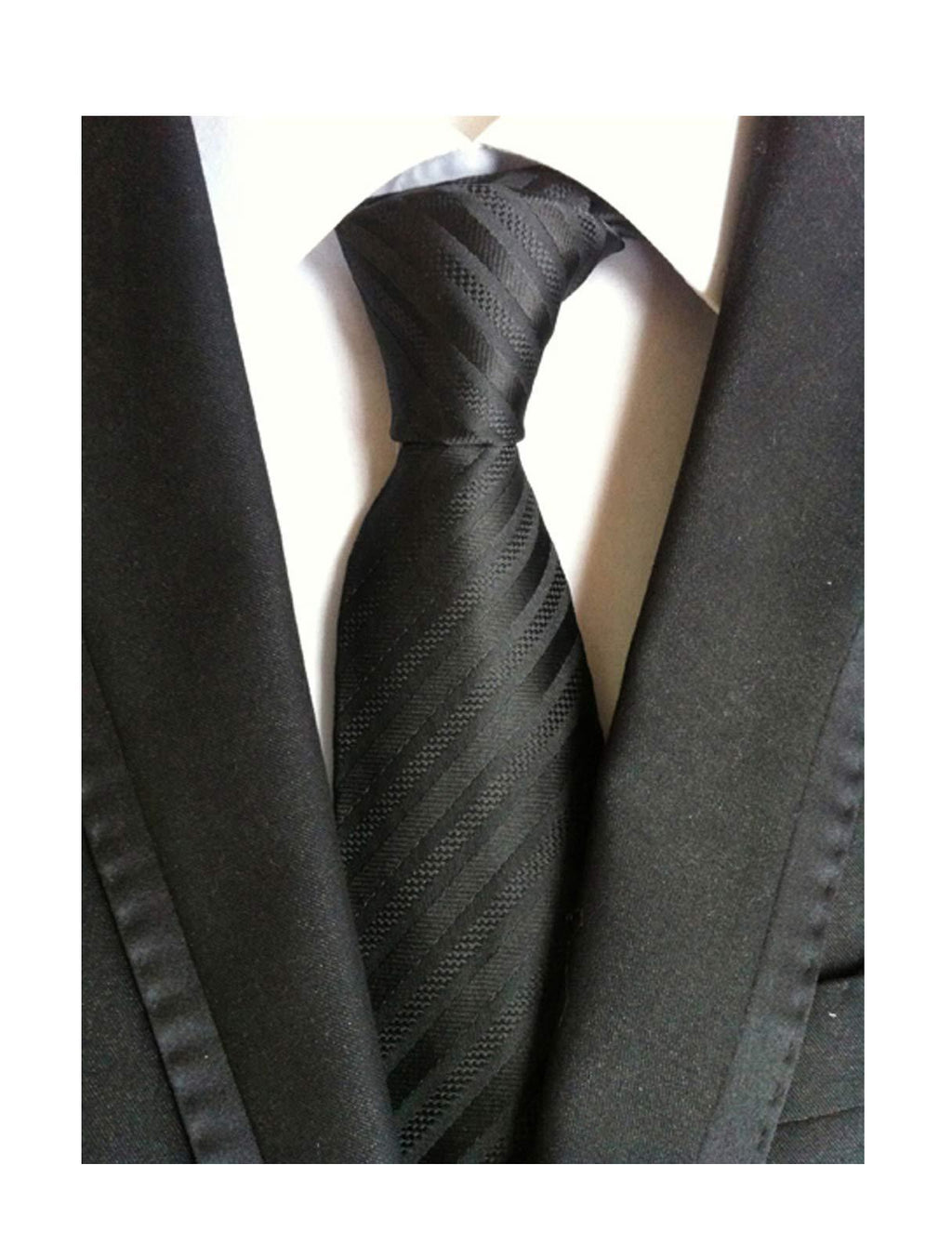 [Australia] - Secdtie Men's Classic Stripe Jacquard Woven Silk Tie Formal Party Suit Necktie Black One Size 