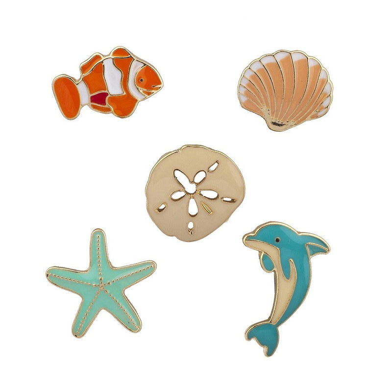 [Australia] - Lux Accessories Goldtone Tropical Sea Animals Summer Starfish Brooch Pin (5pc) 