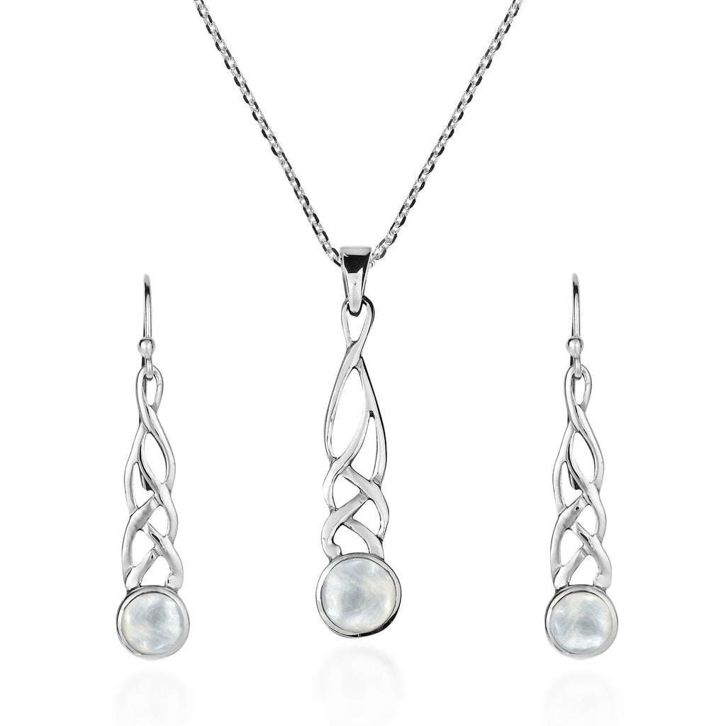 [Australia] - AeraVida Celtic Weave White Mother of Pearl Drop .925 Sterling Silver Jewelry Set 
