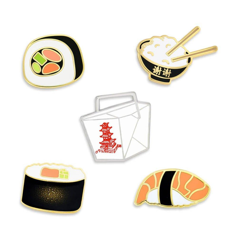 [Australia] - Asian Cuisine Sushi and Chinese Take Out Food Enamel Lapel Pin Set 