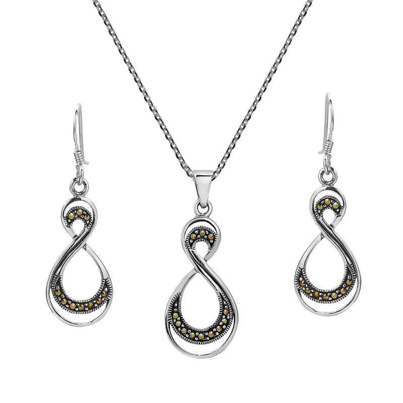 [Australia] - AeraVida Double Eternity Marcasite Style Pyrite .925 Sterling Silver Jewelry Set 